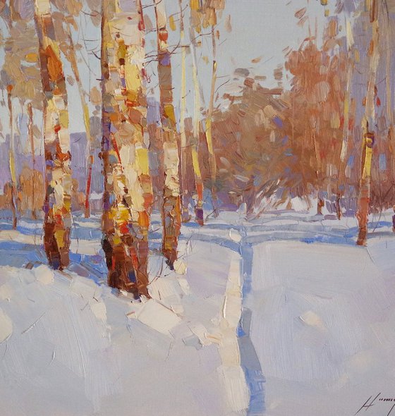 Birches Grove, Landscape oil painting, One of a kind, Signed, Hand Painted