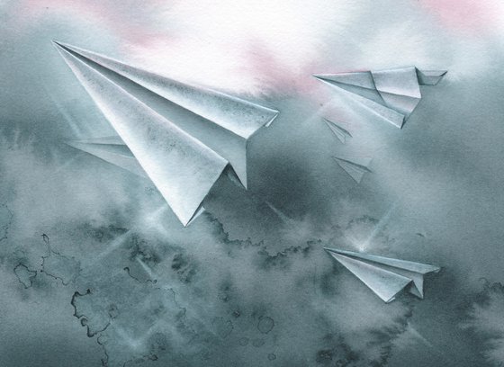 Promises VI - Origami Paper Plane Watercolor