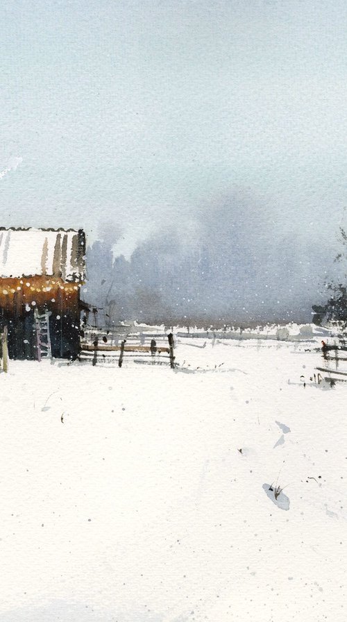 Hut in the snow by Eugenia Gorbacheva