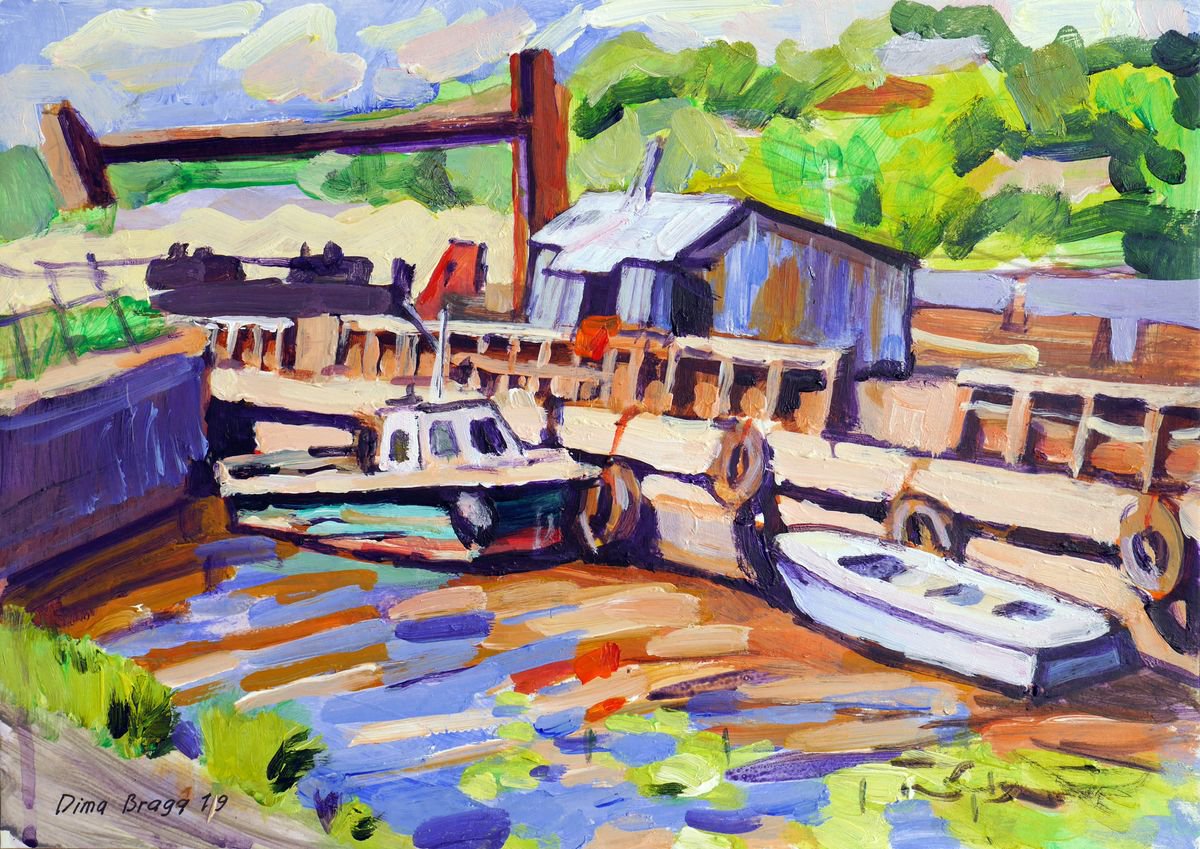 Expressive Landscape Acrylic Painting By Dima Braga, 17 X 12, Dniper River 30/05/19 (Plein Air), Original Artwork