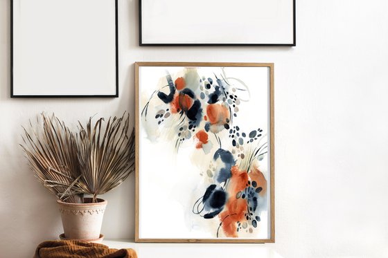 Abstract in Blue and Terracotta 2 Paintings Set