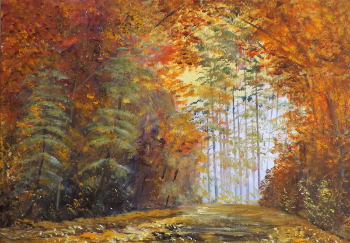 Impressionistic Landscape Acrylic Painting By James Lancaster, 27 X 20, Tall Trees, Original Artwork