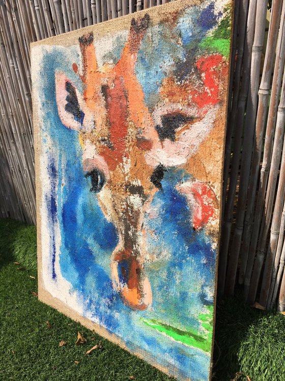 Animals Giraffe Painting, Giraffe oil painting on canvas, Animal Oil Painting 28", Animals Artwork
