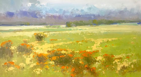 Meadow, Original oil painting, One of a kind Signed with Certificate of Authenticity