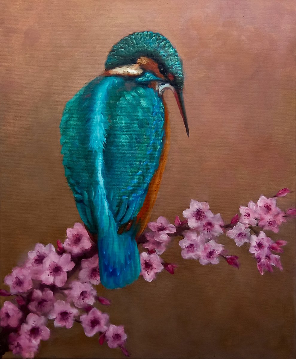 Kingfisher and Blossoms by Lee Campbell