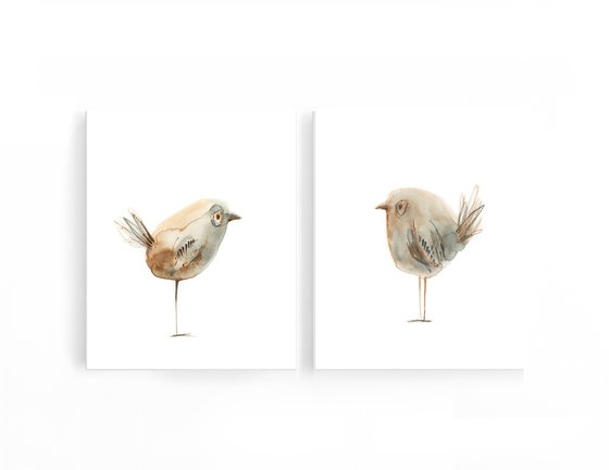 Cute birds watercolor painting 2 set