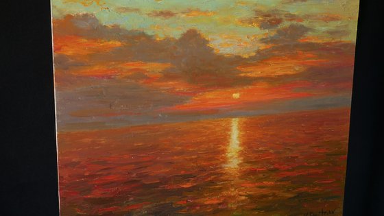 Bright Sunset Over The Sea - original oil painting