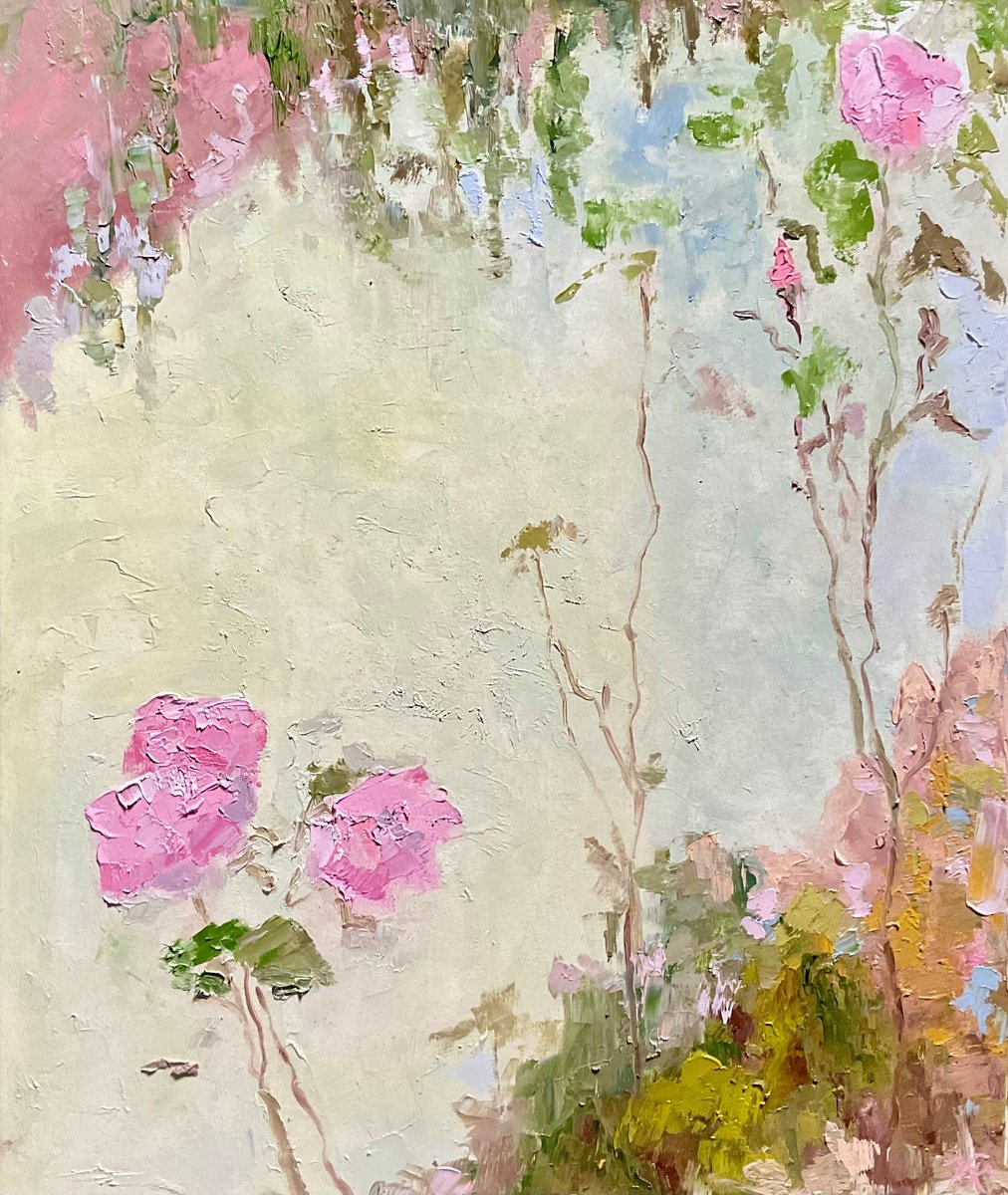 Impressionistic Botanical Oil Painting By Vera Klimova, 20 X 24", Outside The Window, Original Artwork