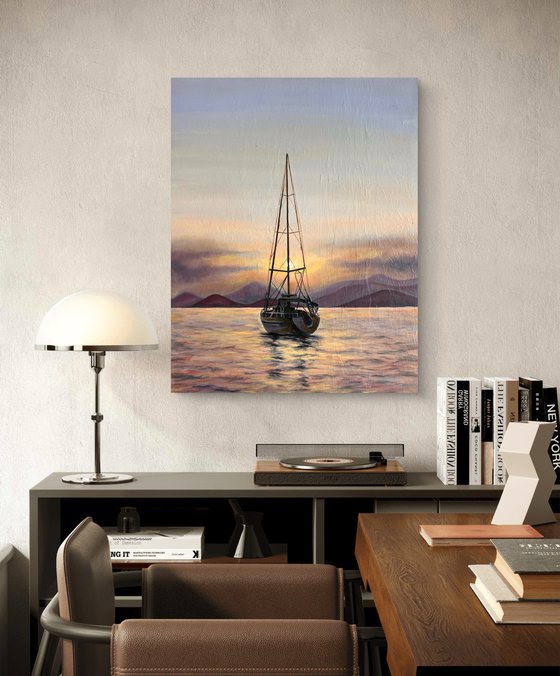 "Peace" - sailboat at sunset seascape