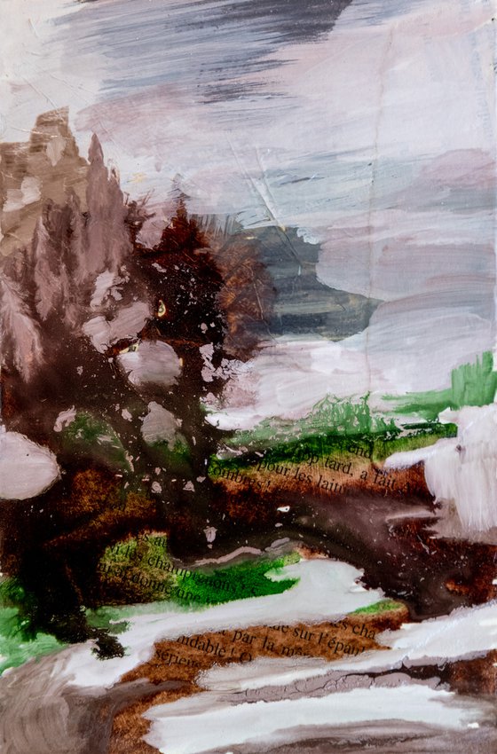 Neiges éternelles 6 - Small abstract landscape painting with mat