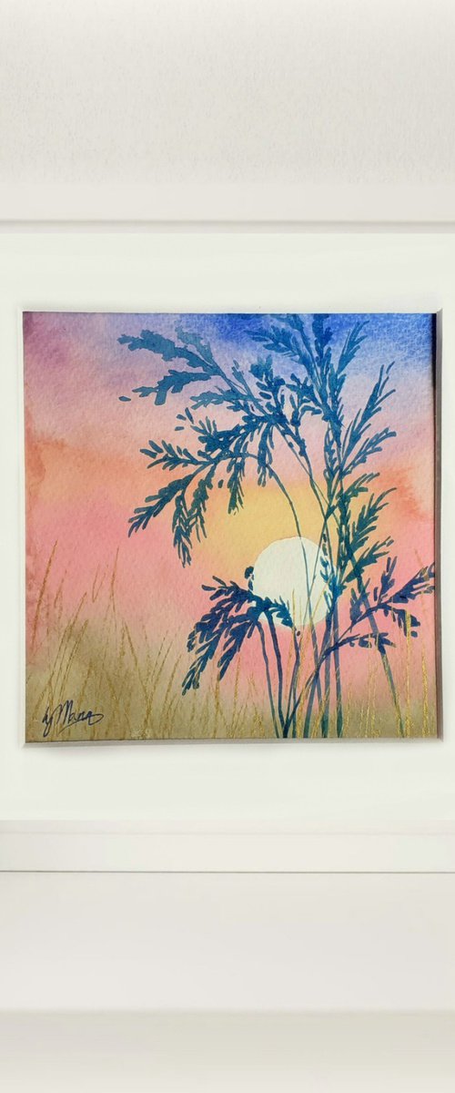Tropical Sun - mounted watercolour, small gift idea by Lisa Mann