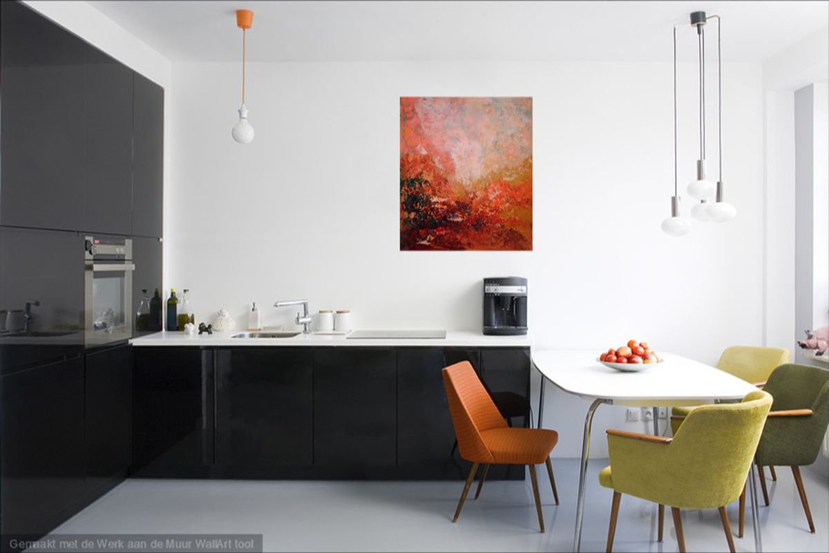 Abstract Landscape Oil Painting By Saroja Van Der Stegen, 17 X 20", Orange 1 (Ref729-Op), Original Artwork