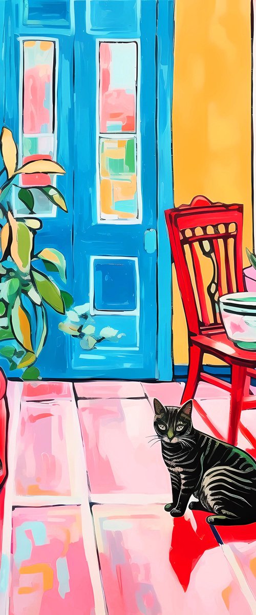 Room with plants and tabby cat by BAST