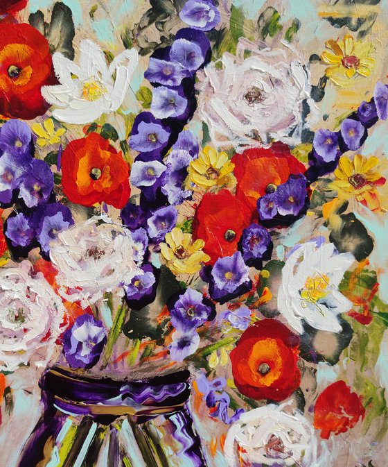 Poppies in a Deep Blue Vase