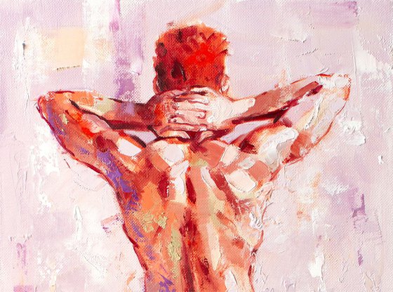 A Study of a Standing Nude Male Model #3 by Yaroslav Sobol - (Modern Impressionistic Figurative Oil painting of a Man Gift Home Decor)