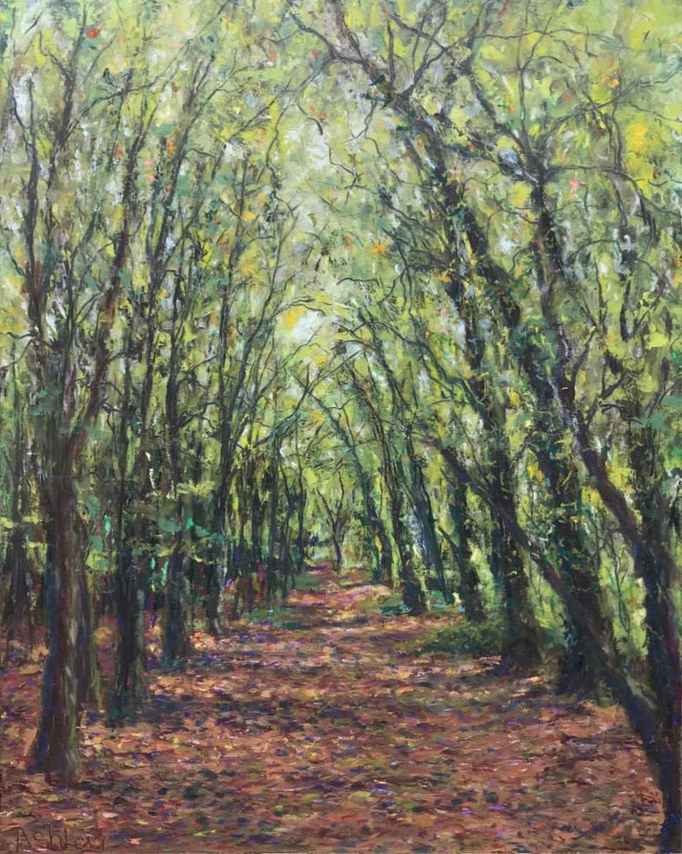 Impressionistic Landscape Painting By Ashley Baldwin-Smith, 16 X 20, Wandlebury Path, Cold Wax Painting, Original Artwork