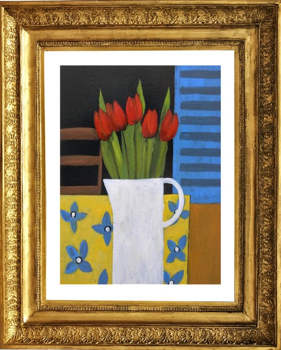 Tulips and Blue Shutters