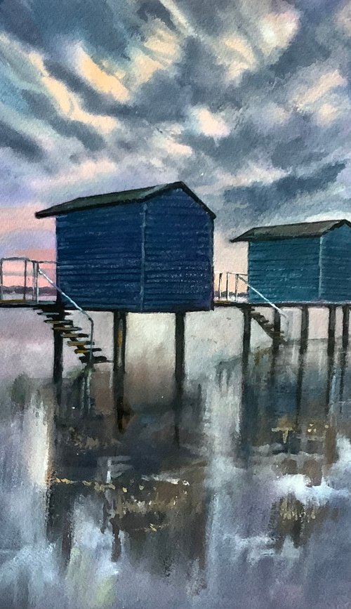 Beach Huts, High tide by Darren Carey