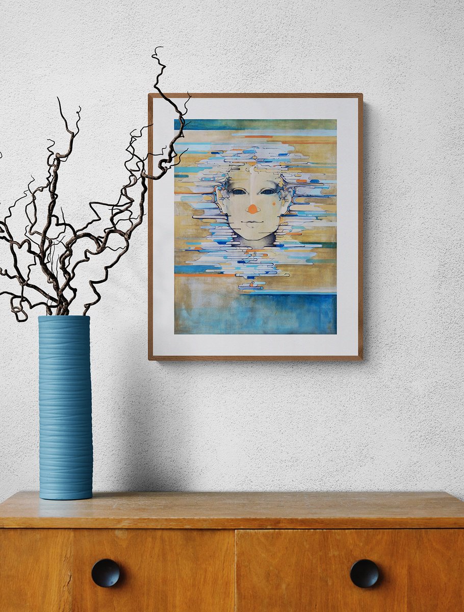 Surrealistic Portrait Painting By Marija Stojkovic, 12 X 17", Acceptance Ii, Original Artwork