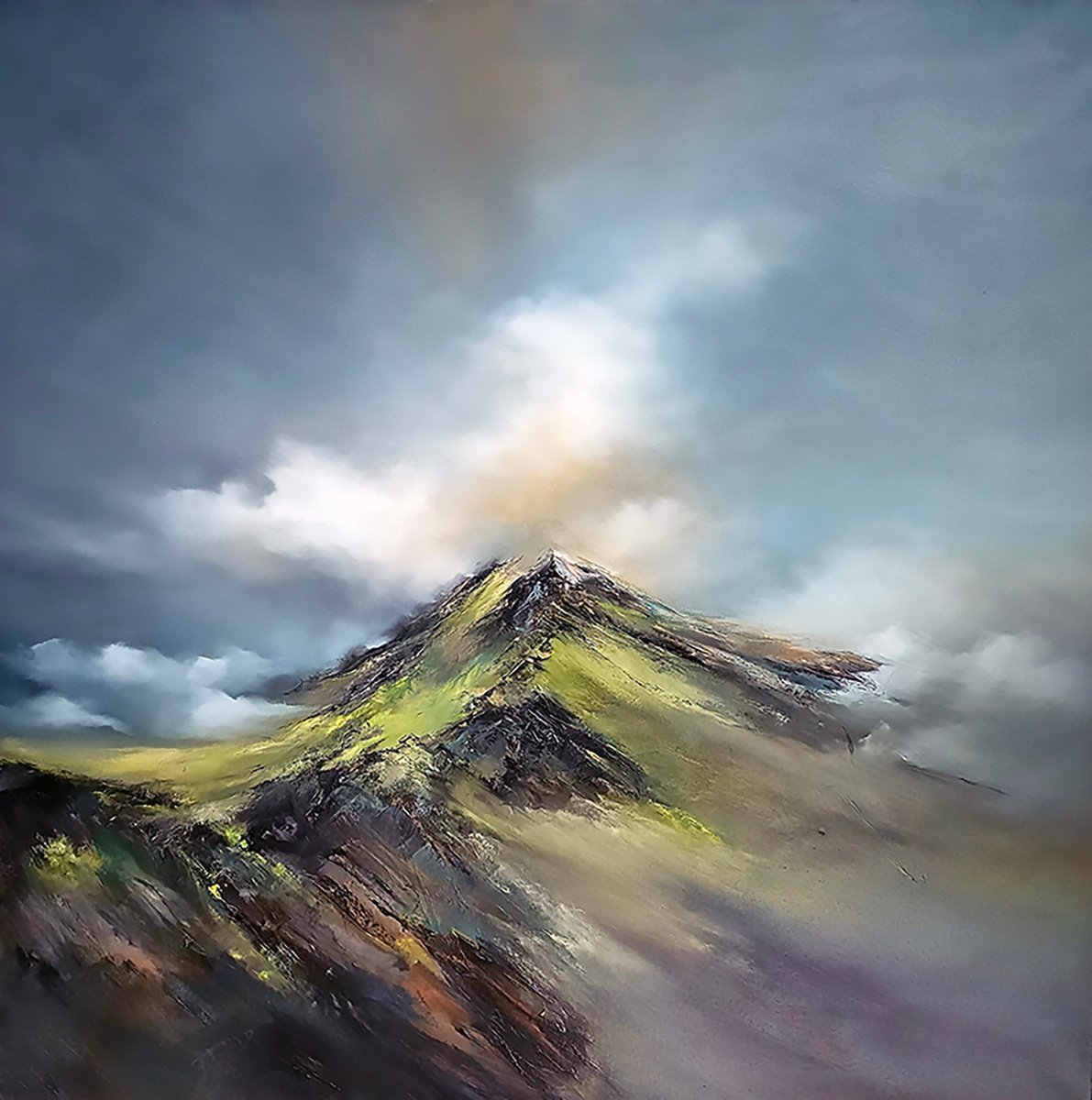 Expressive Landscape Oil Painting By Alison Johnson, 39 X 39, Aint No Mountain High Enough, Original Artwork