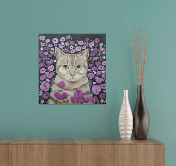 Kitty with poppies