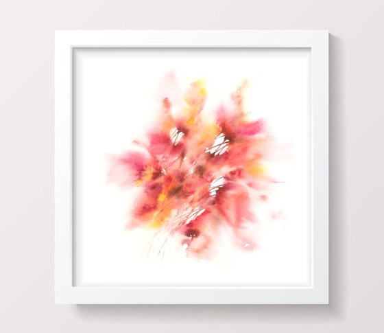 Abstract orange flowers, loose flowers watercolor painting, small wall art Light