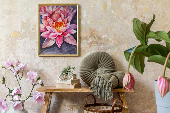Pink lotus - original watercolor