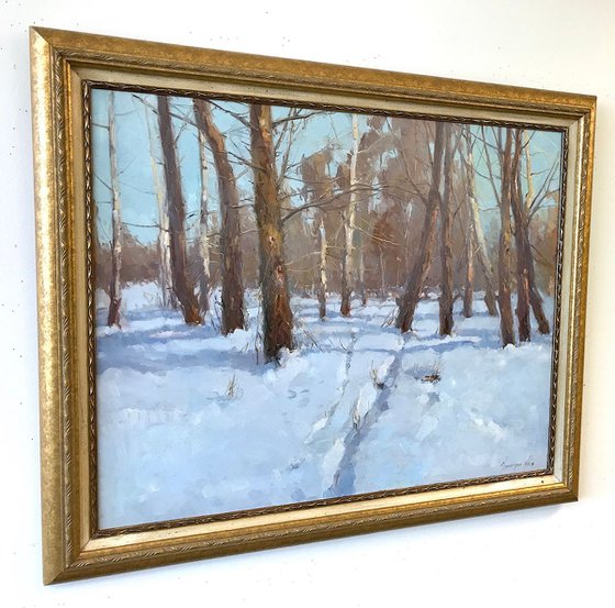 Winter Original oil painting  Handmade artwork Framed Ready to Hang One of a kind