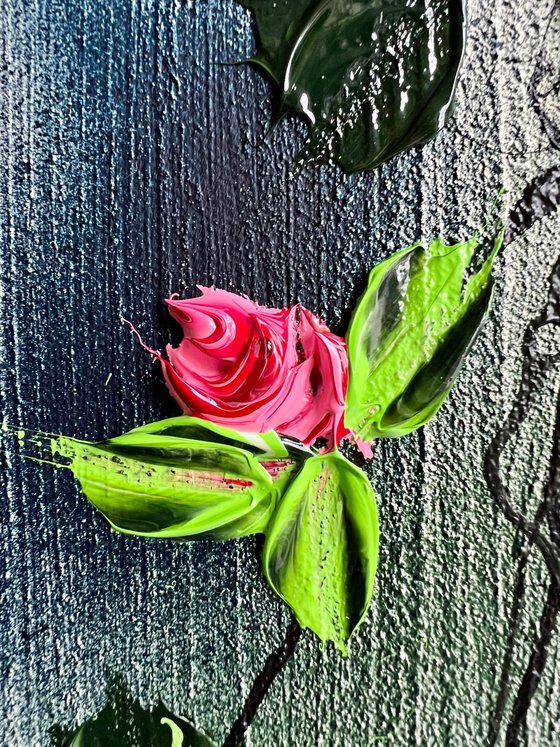 “Rose Rose” textured floral artwork