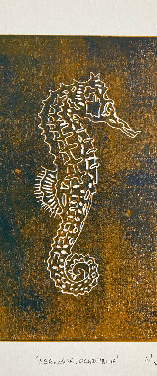 Seahorse, Ochre/Blue by Mark Thirlwell