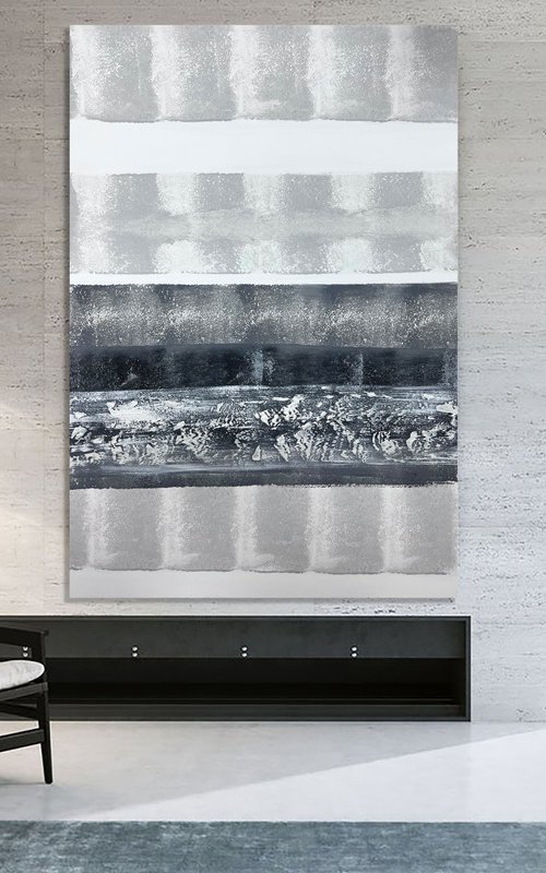 150x100cm White Black Gray Abstract. White luxury. by Marina Skromova