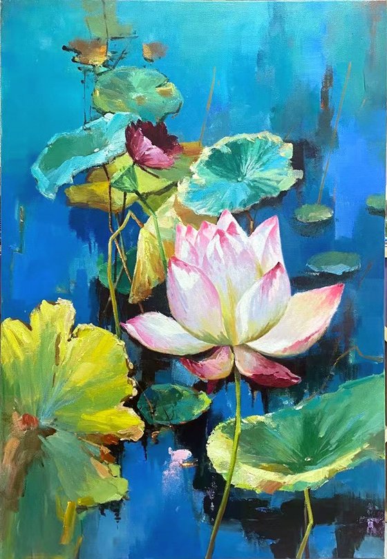 Still life oil painting:Lotus