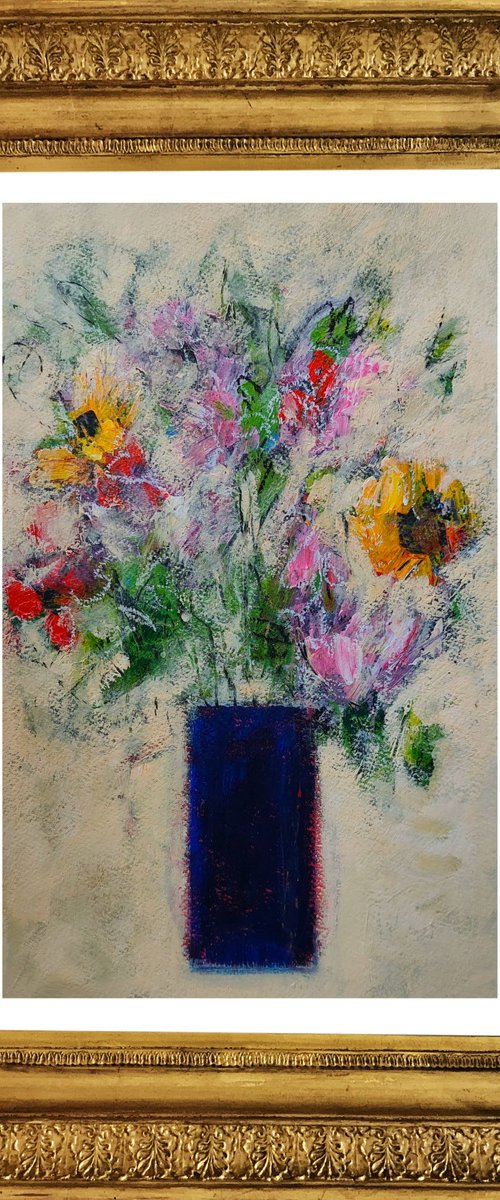 Spring Flowers in a Blue Vase by Jan Rippingham