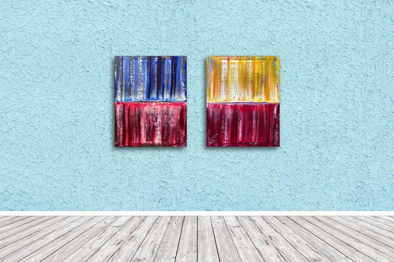 "Trending" - Save As A Series - Original PMS Abstract Diptych Oil Paintings On Canvas - 32" x 20"