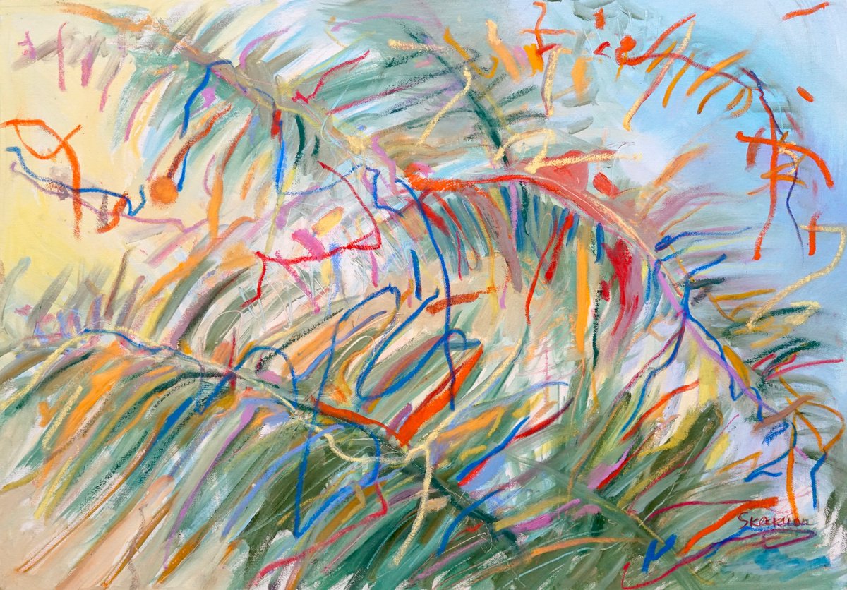 Expressive Botanical Oil Painting By Mari Skakun, 33 X 23", The Play Of Light, Original Artwork