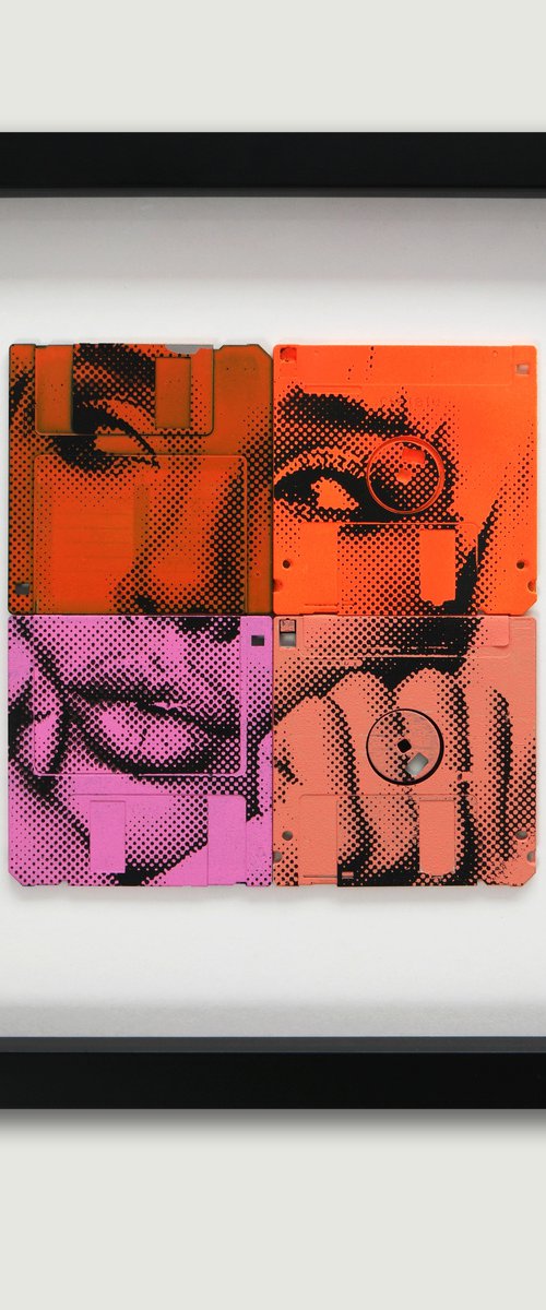 Day Dreamer Orange - Unique piece 33 cm Framed artwork - Floppy Disk - 1980's by ROCO Studio