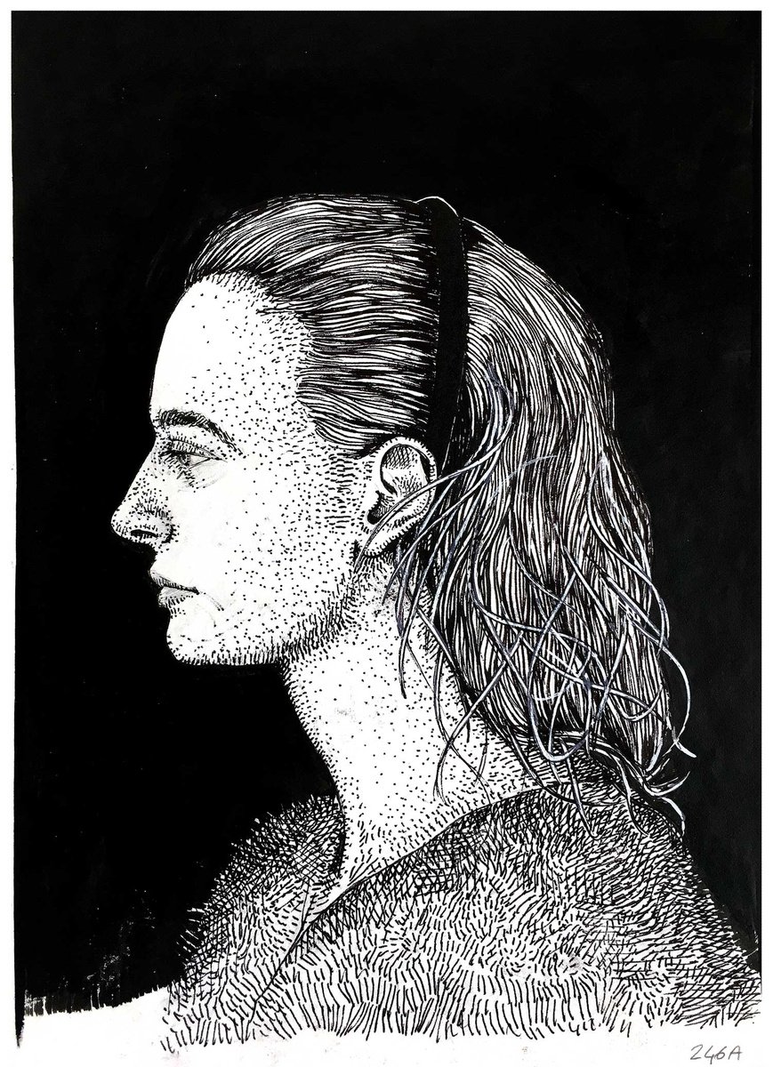Portrait Ink Drawing By Dario Moschetta, 8 X 11, Portrait 246A, Original Artwork
