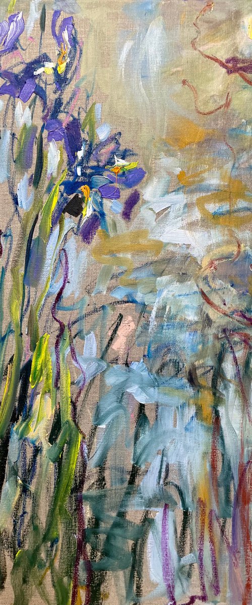 Irises by the pond. by Lilia Orlova-Holmes