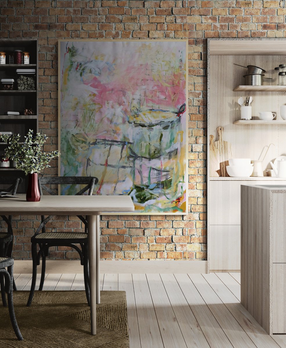 Organic Abstract Acrylic Painting By Jutta Widrinsky, 43 X 59", Gardening For Beginners, Original Artwork