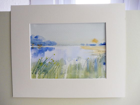 SUMMER RIVER SEVERN, Worcestershire. Original watercolour landscape painting.