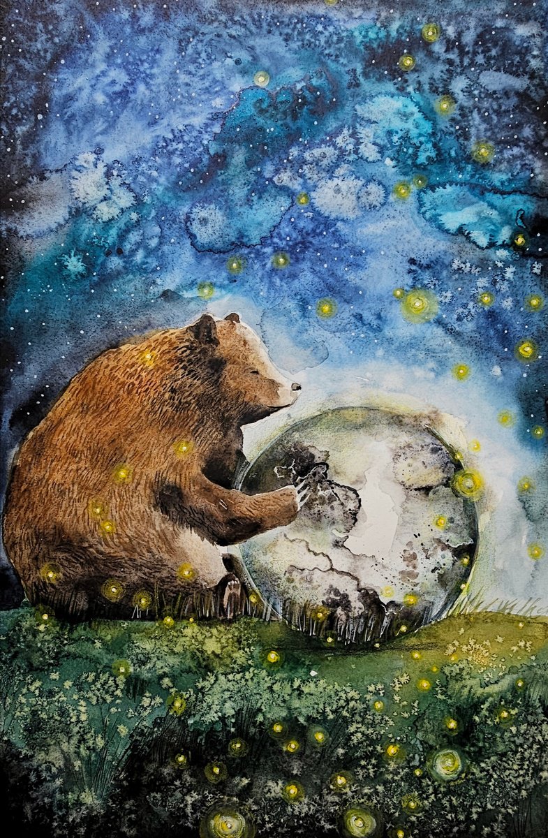 Surrealistic Animal Watercolour By Evgenia Smirnova, 15 X 22, The Night, Original Artwork