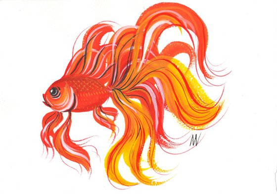 Gold Fish 07 - Gouache and ink original painting.