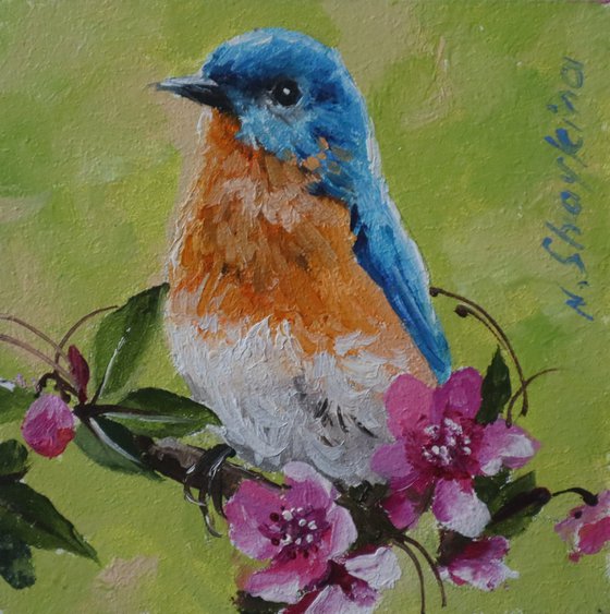 Bluebird on Blossom Branch, Happiness Bird