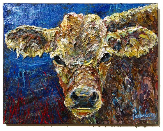 Original Oil Painting Cow Expressionism