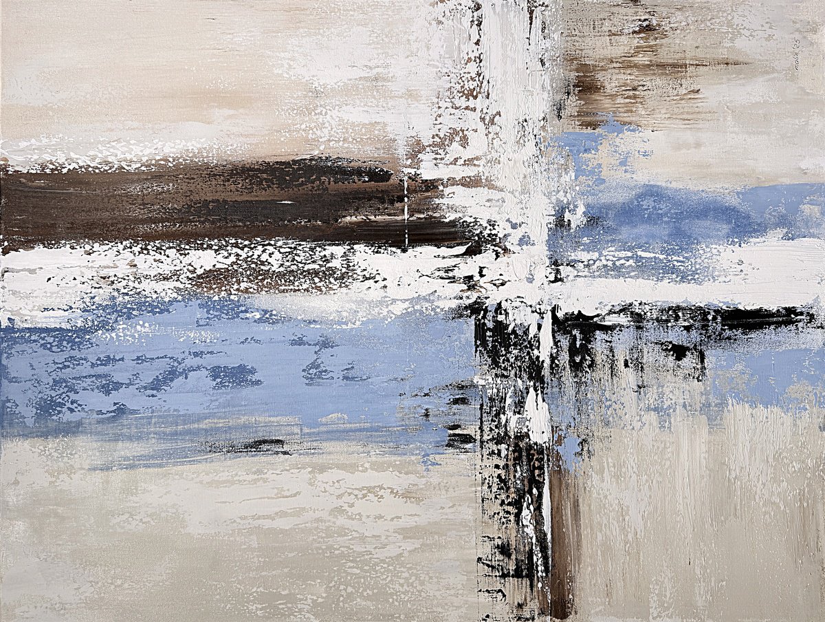 Expressive Abstract Acrylic Painting By Tatiana Malinovscaia, 47 X 35", Crossing Reflections, Original Artwork