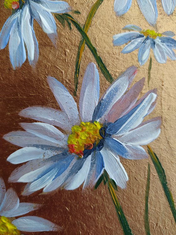 Chamomile flowers - acrylic, flowers, painting, chamomile, chamomile acrylic painting, small painting