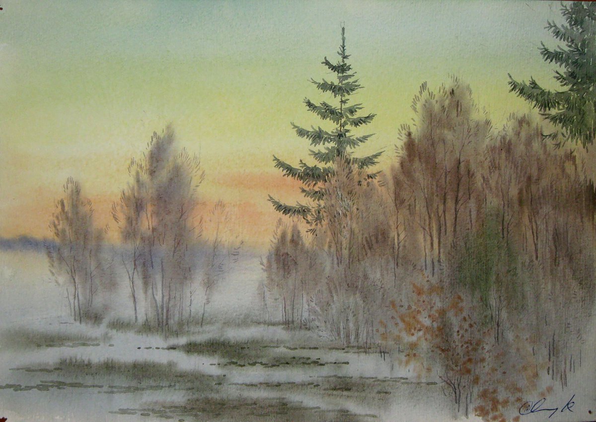 Impressionistic Landscape Watercolour By Valeriy Savenets-1, 12 X 8", Rest In The Forest, Original Artwork