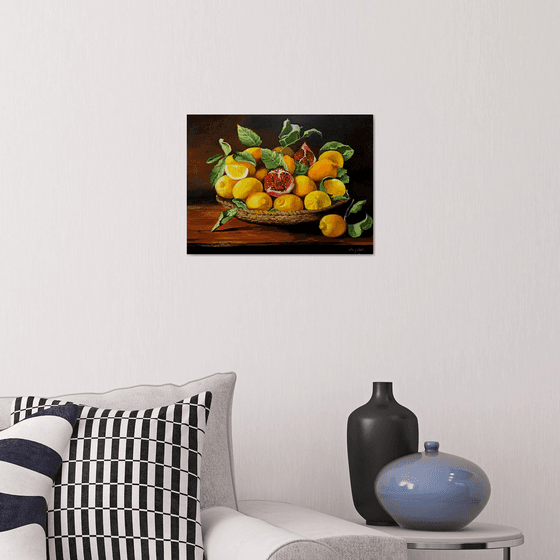 Lemons and pomegranates - still life - original painting