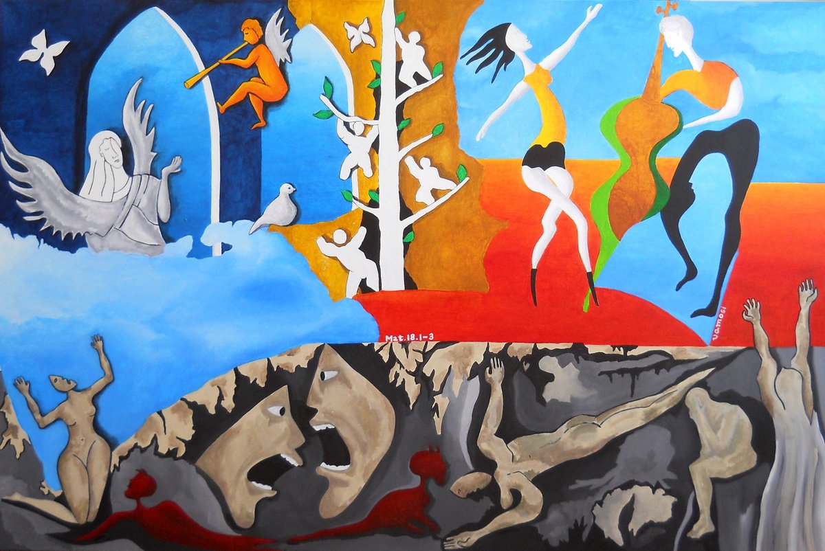 Urban And Pop Acrylic Painting , Gospel Of Matthew 18. By Vamosi Peter, 59 X 39, Artwork For Sale On Artfinder