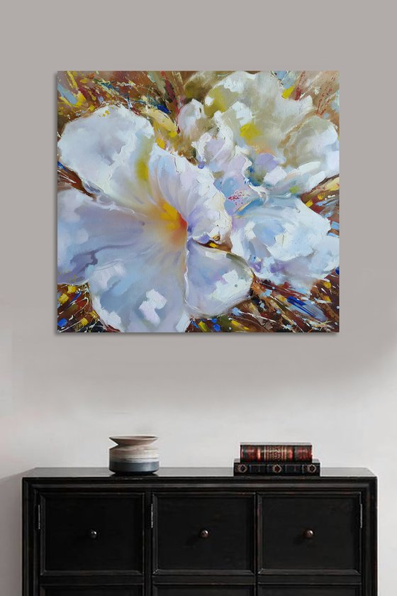 Glare on the flower - oil painting, flower impressionism, flower painting, gift for her